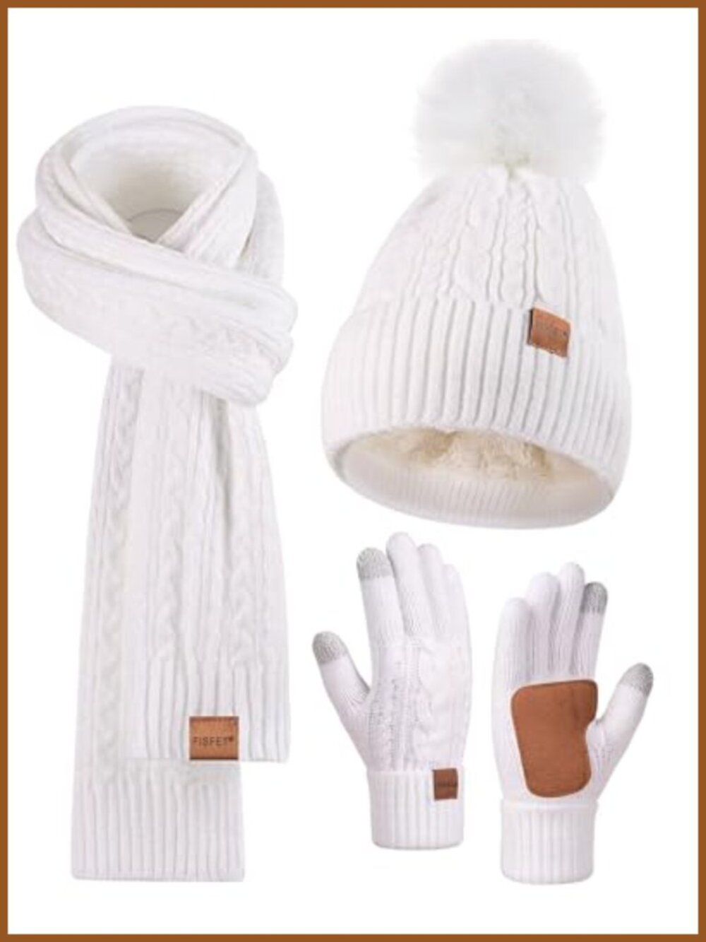 Alpaca Wool Beanie Scarf Gloves Set Fleece Lined Winter Warm